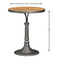 Cast Aluminum Pedestal Accent Table with Wood-Tone Inset Top - dimension drawing