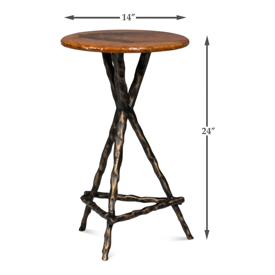 Cast Aluminum Drink Table with Branch-Form Tripod Base - dimension drawing