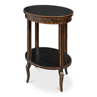 Ebony Finish Two-Tier Side Table with Carved Apron - additional view
