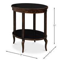 Ebony Finish Two-Tier Side Table with Carved Apron - dimension drawing