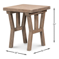 Natural Pine Side Table with Plank Top and Splayed Trestle Legs - dimension drawing