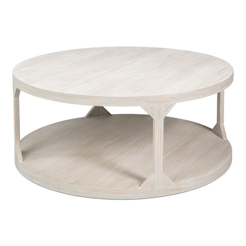 Scandinavian Two-Tier Drum Coffee Table in Grey Pine