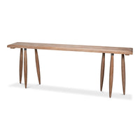 Long natural pine console table with carved tapered splayed spindle legs
