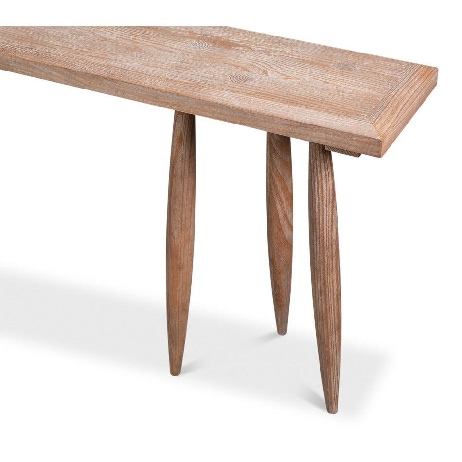 Long Carved-Leg Console Table – Natural Pine with Splayed Spindle Supports - additional view