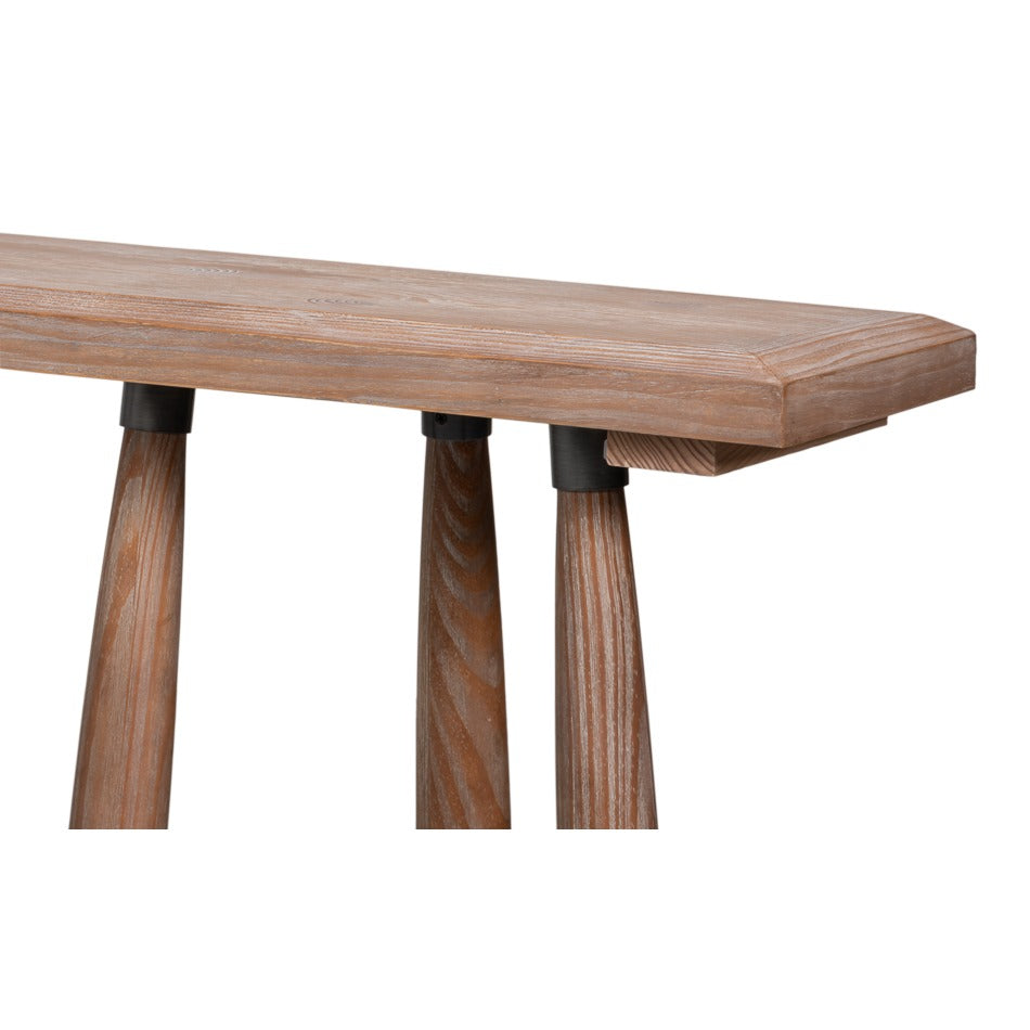 Long Carved-Leg Console Table – Natural Pine with Splayed Spindle Supports - additional view