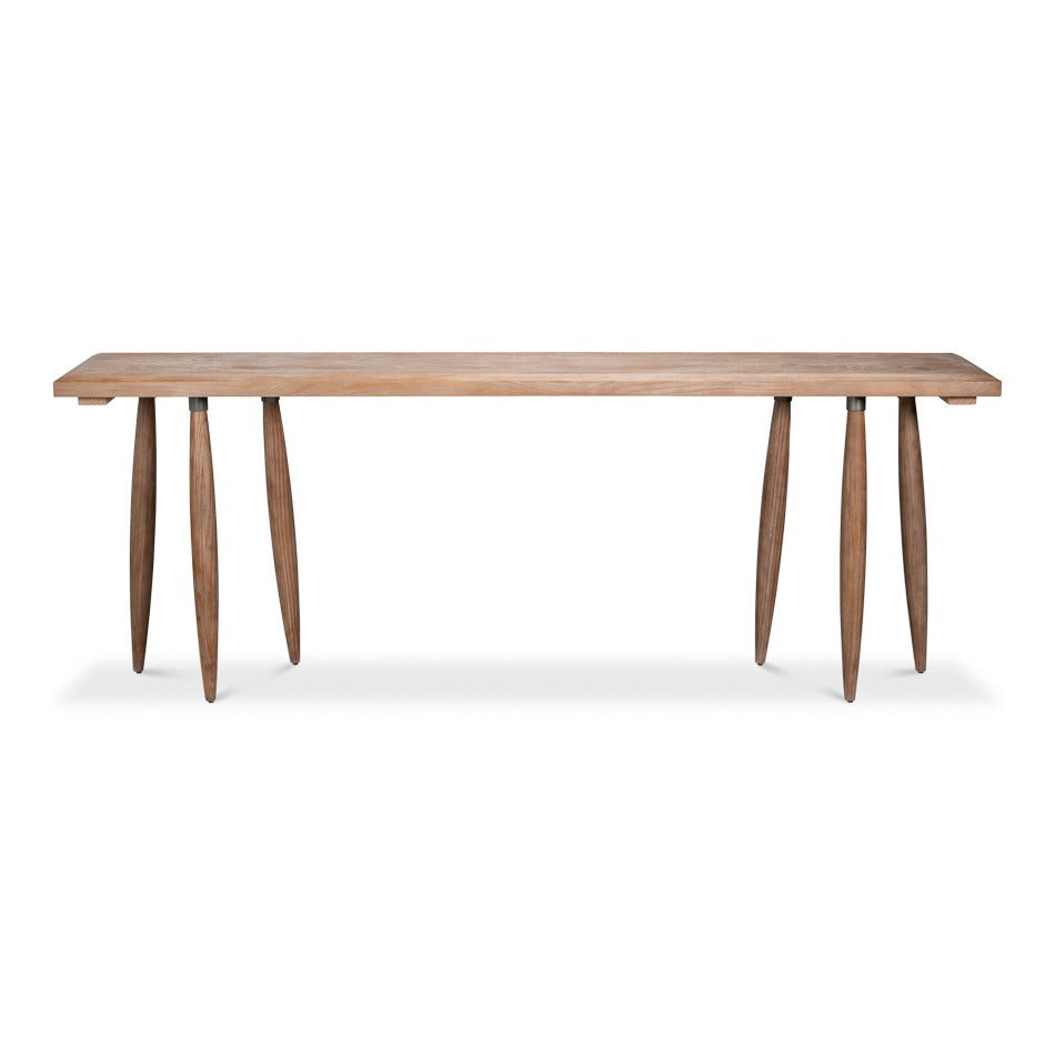 Long Carved-Leg Console Table – Natural Pine with Splayed Spindle Supports - additional view
