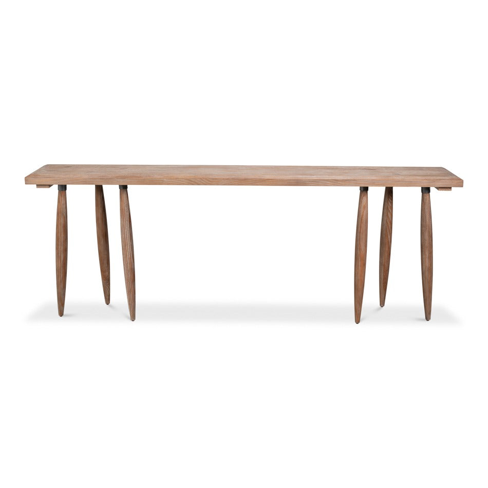 Long Carved-Leg Console Table – Natural Pine with Splayed Spindle Supports - additional view