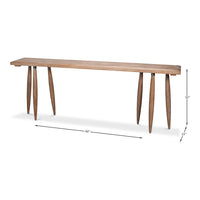 Long Carved-Leg Console Table – Natural Pine with Splayed Spindle Supports - dimension drawing