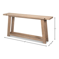 Farmhouse Console Table, Long – Open-Shelf Pine - dimension drawing