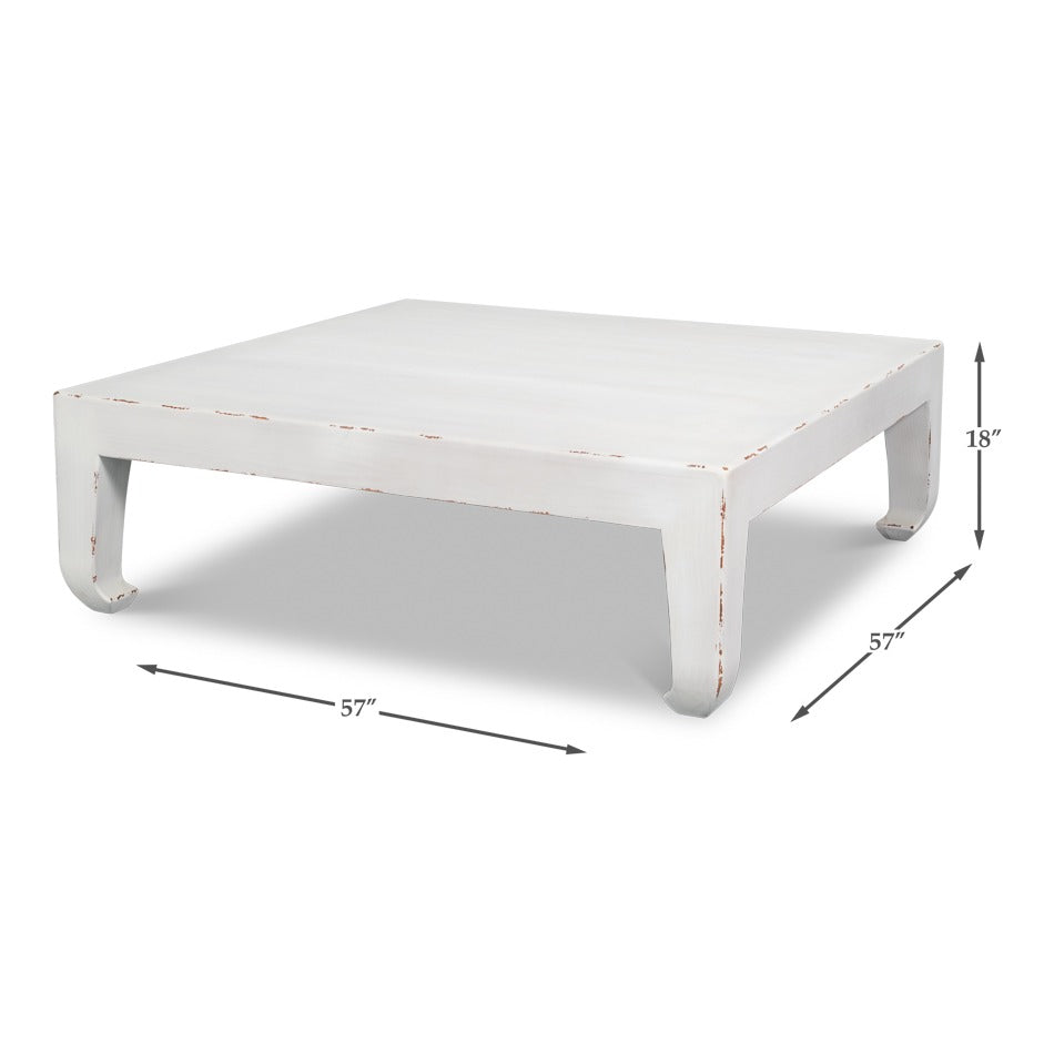 Asian-Inspired Cocktail Table, 57" Square – White Pine with Ming Hoof Feet - dimension drawing