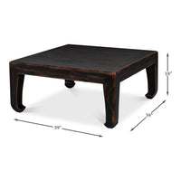 Asian-Inspired Cocktail Table, Black – Splayed Legs - dimension drawing