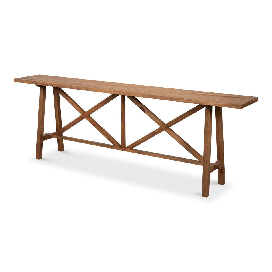 Double X-Base Natural Pine Sofa Table