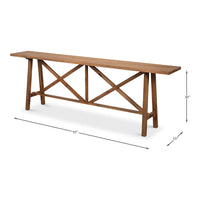 Dimension drawing for Double X-Base Natural Pine Sofa Table