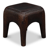 Hand-Carved Mango Wood Cube Side Table with Chiseled Texture - additional view