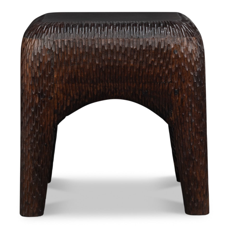 Hand-Carved Mango Wood Cube Side Table with Chiseled Texture - additional view