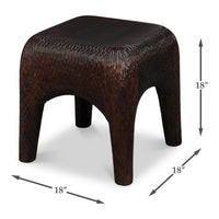 Hand-Carved Mango Wood Cube Side Table with Chiseled Texture - dimension drawing