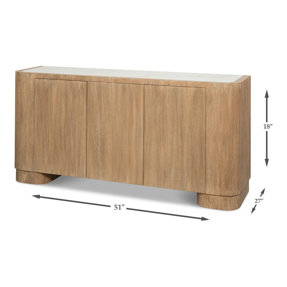 Arched-Base Sideboard, Four-Door – Fumed Oak with Drum Feet - dimension drawing