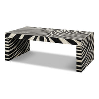 Bone inlay cocktail table with black and ivory waterfall base