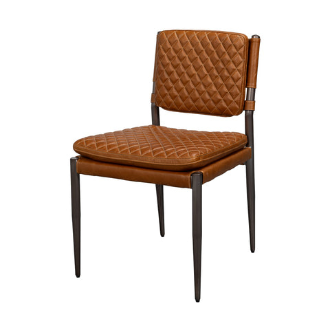 Brown Leather Side Chair with Metal Frame