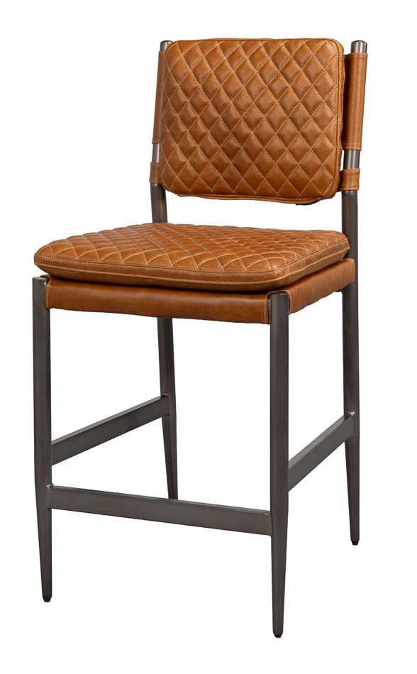 Quilted Leather Counter Stool in Columbia Brown