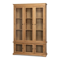 Tall Rustic Display Bookcase - Natural Reclaimed Pine with Glass Doors - styled view