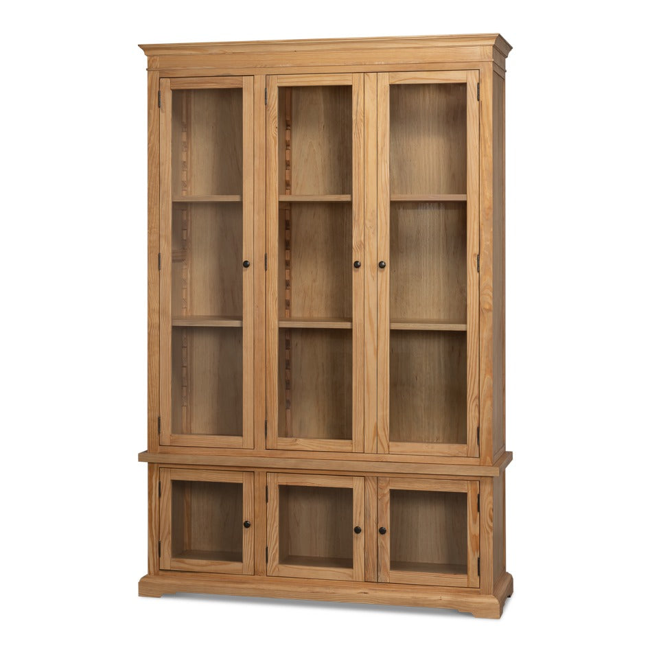 Tall Rustic Display Bookcase - Natural Reclaimed Pine with Glass Doors - styled view