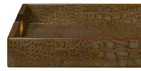 Croc Leather Tray in Antique Green