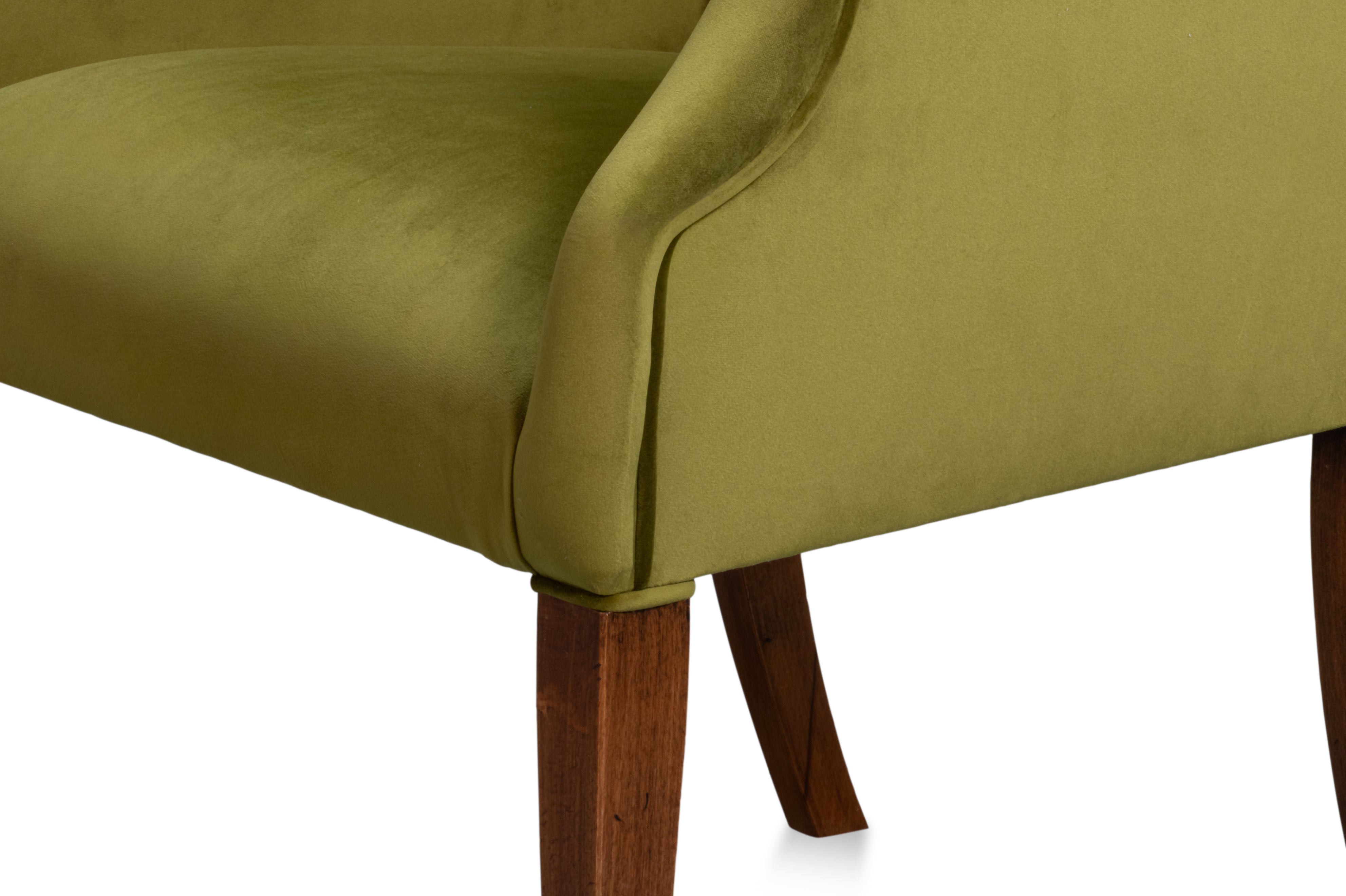 Sloped Arm Green Velvet Dining Chair in Olive, Host Chair - view 6