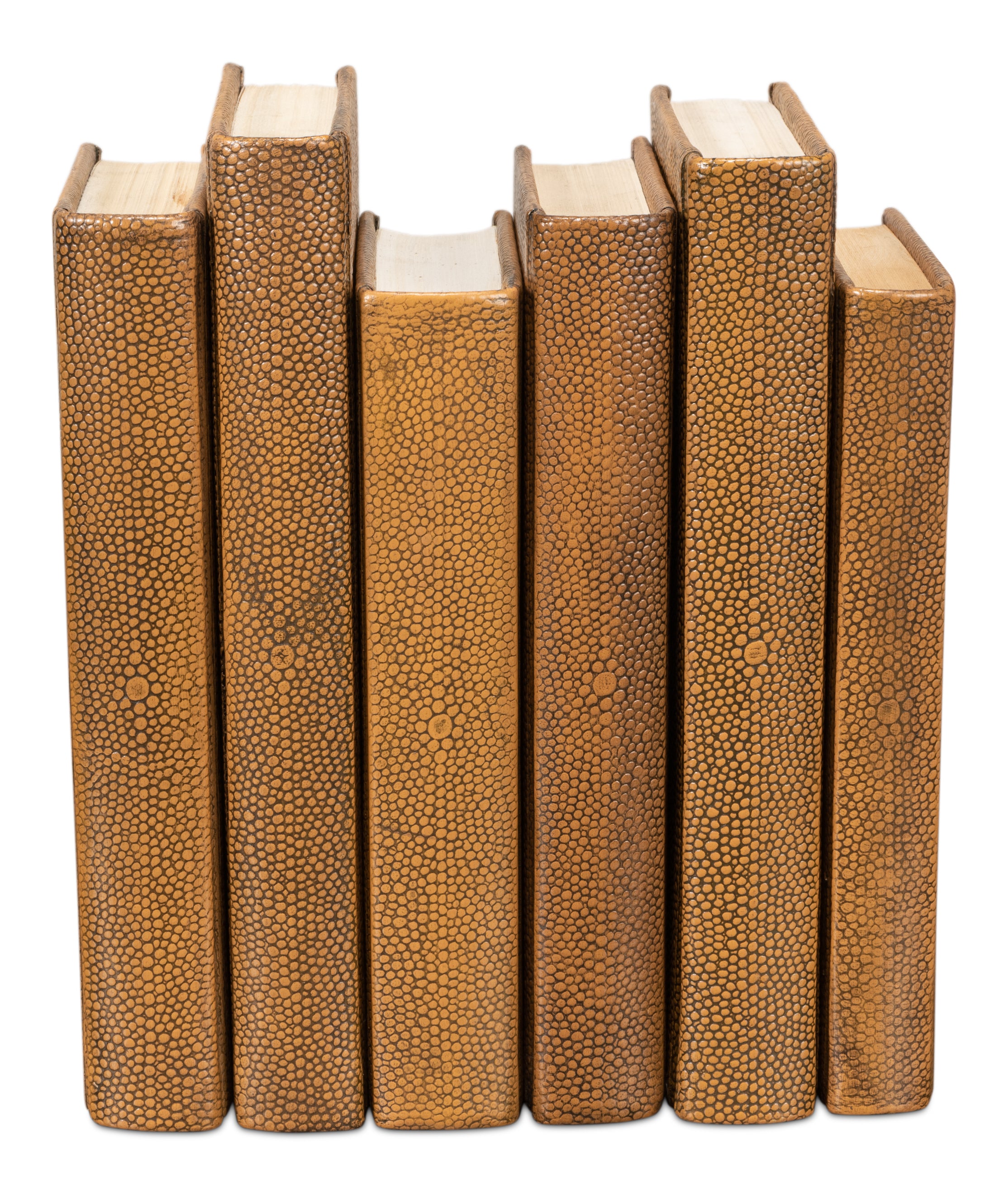 Shagreen Embossed Tan Book Set in Tawny Brown, Set of 12 - view 4