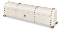 Ivory Leather Box with Brass Nailheads and Ball Feet