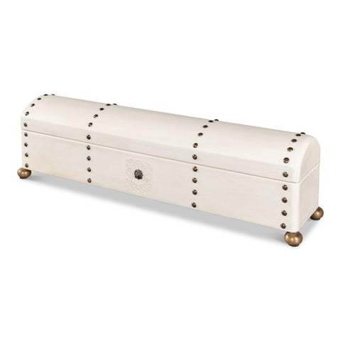 Ivory Leather Box with Brass Nailheads and Ball Feet