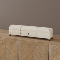 Ivory Leather Box with Brass Nailheads and Ball Feet
