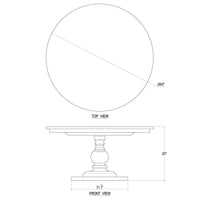 Diagram of round pedestal dining table dimensions.