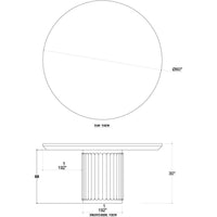 Technical drawing of round ribbed pedestal dining table.