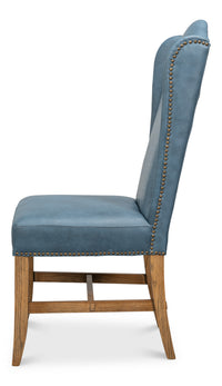 Blue Leather Wingback Dining Chairs, High Back, Sets of 2 - view 3