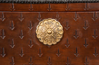 Dome-Top Tooled Leather Box in Chestnut with Brass