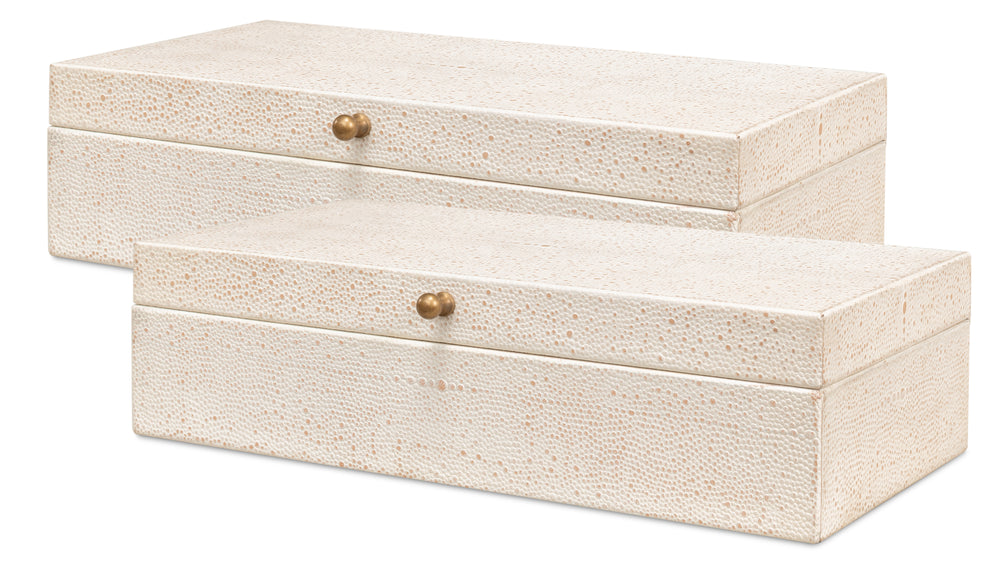 Shagreen Leather Box in Ivory, Set of 2