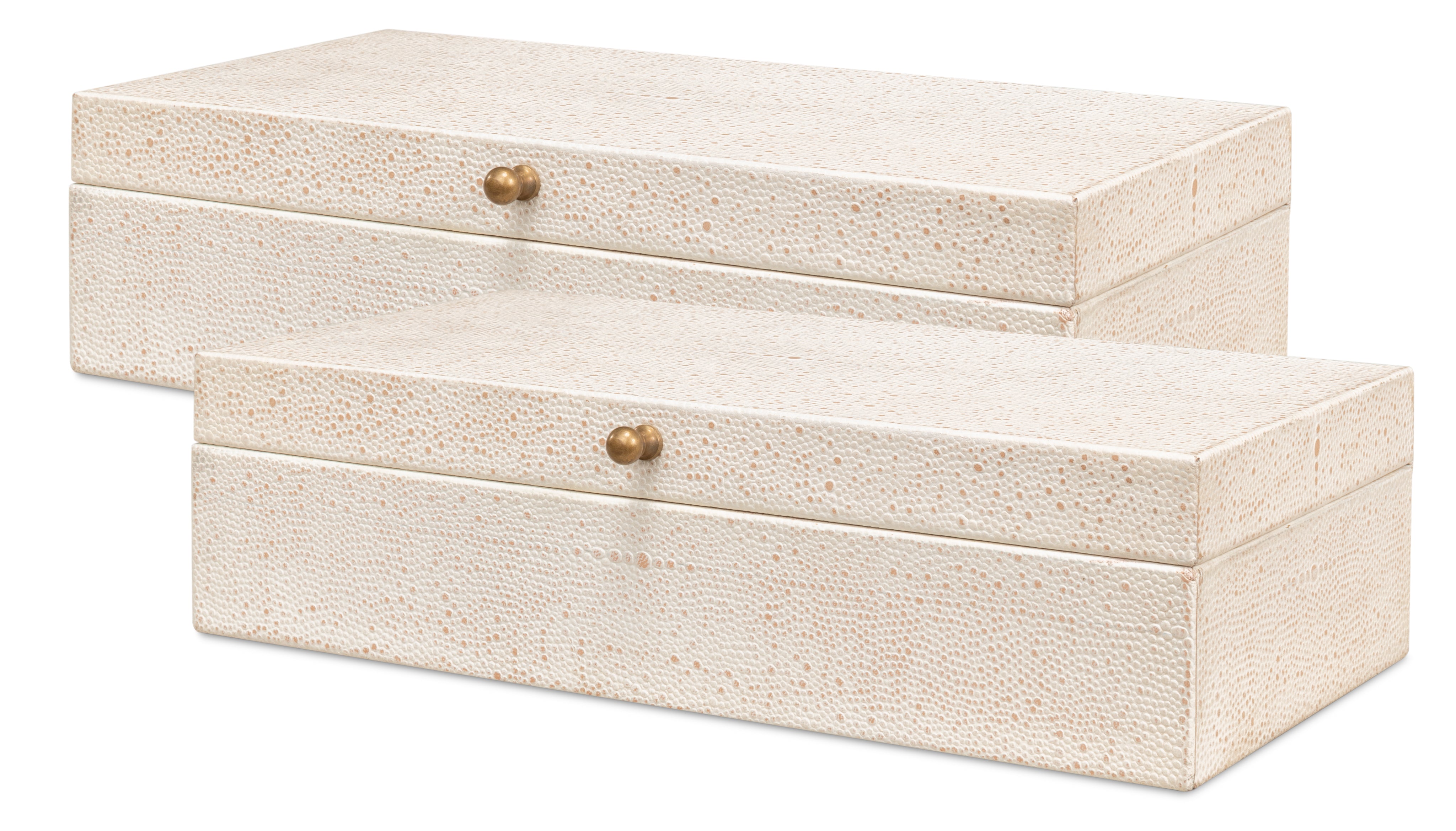 Shagreen Leather Box in Ivory, Set of 2