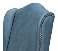 Blue Leather Wingback Dining Chairs, High Back, Sets of 2 - view 9