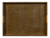 Croc Leather Tray in Antique Green