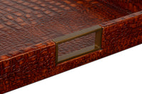 Croc Leather Tray in Cognac