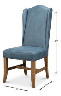 Blue Leather Wingback Dining Chairs, High Back, Sets of 2 - view 11