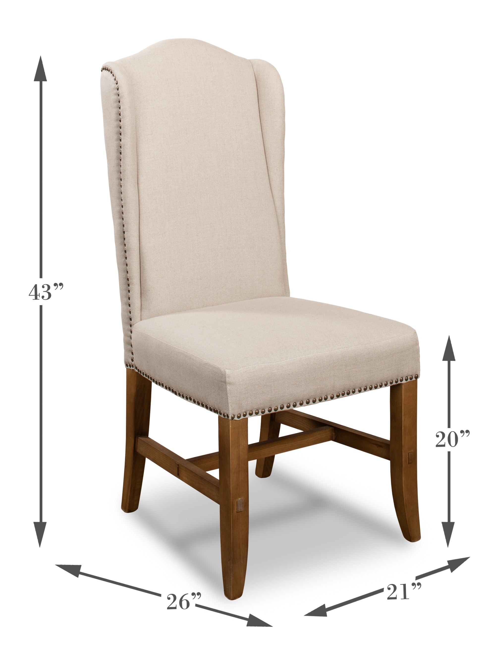 Wingback Dining Chairs in Beige Linen with Nailheads, Sets of 2 - view 11
