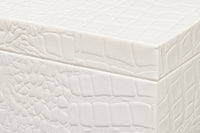 Croc Leather Box in White, Set of 2