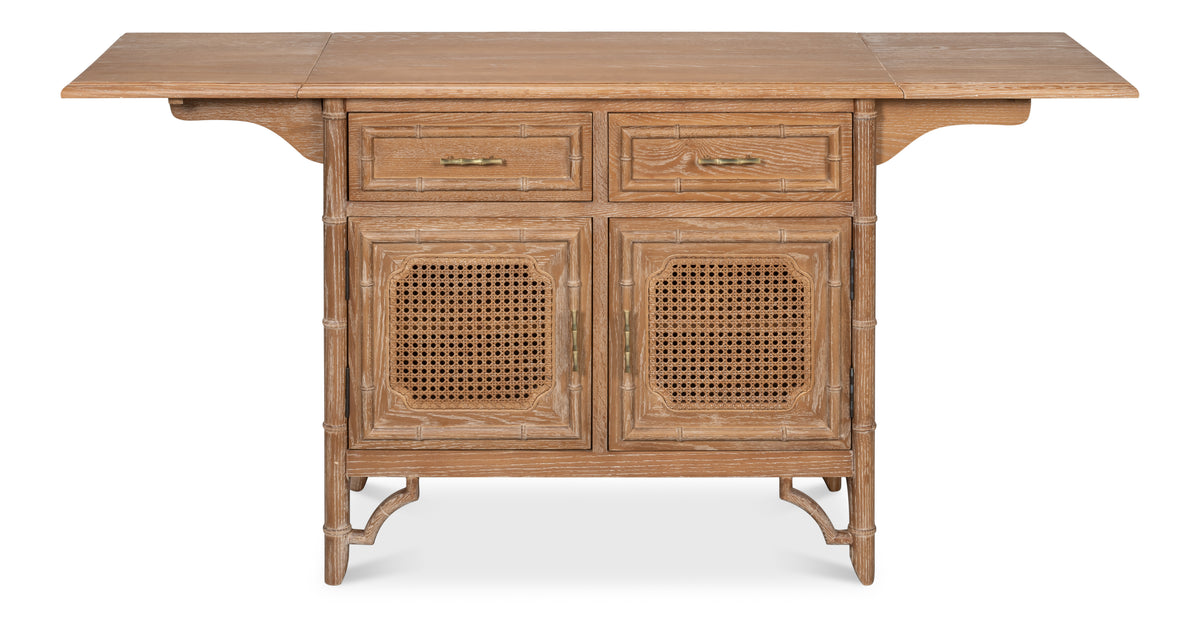 British Colonial Drop Leaf Server with Caned Doors