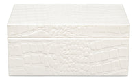 Croc Leather Box in White, Set of 2