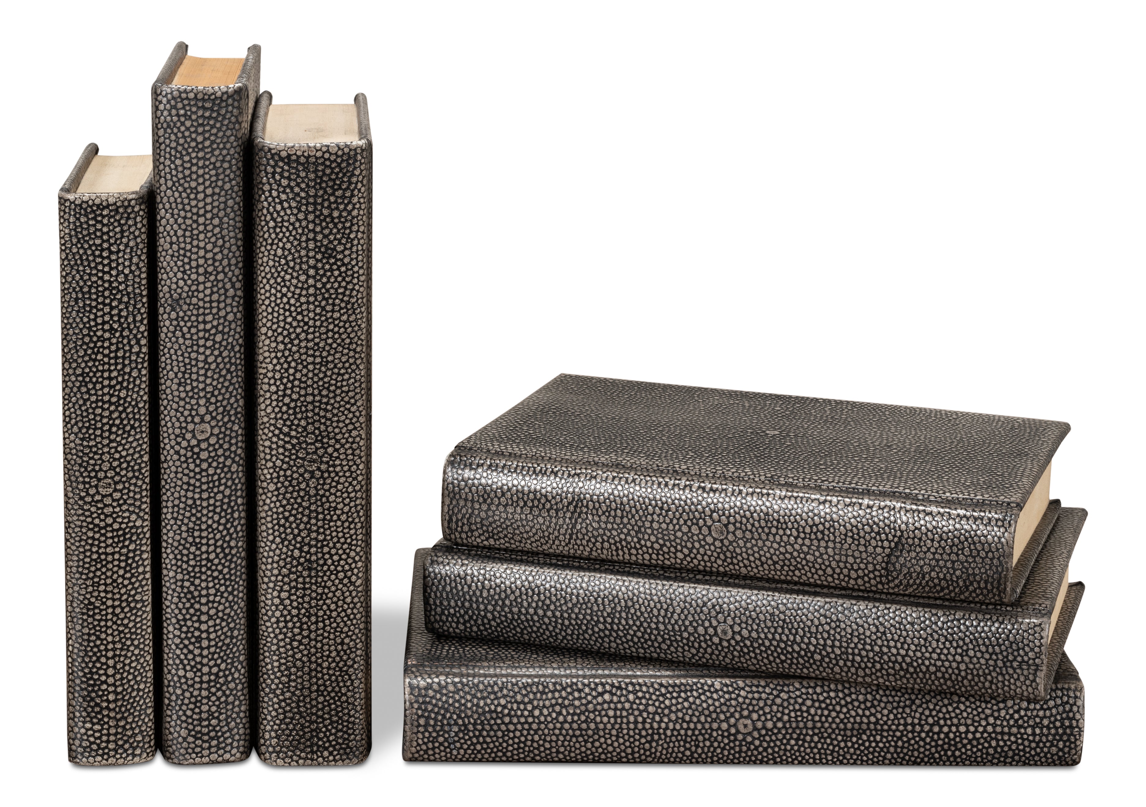 Shagreen Embossed Gray Book Set in Leather, Set of 12 - view 6