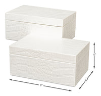 Croc Leather Box in White, Set of 2