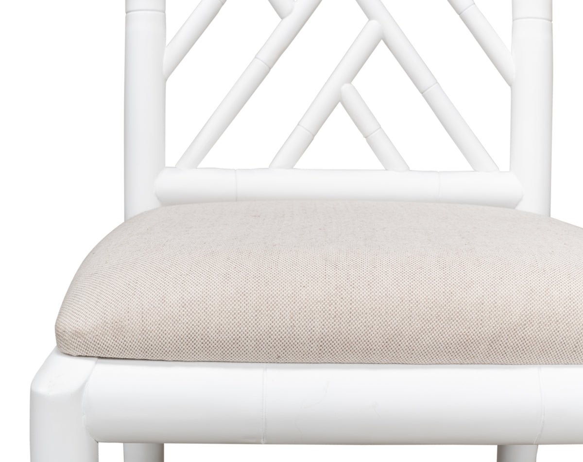 Chinese Chippendale Faux Bamboo Dining Chairs in White, Sets of 2 - view 8