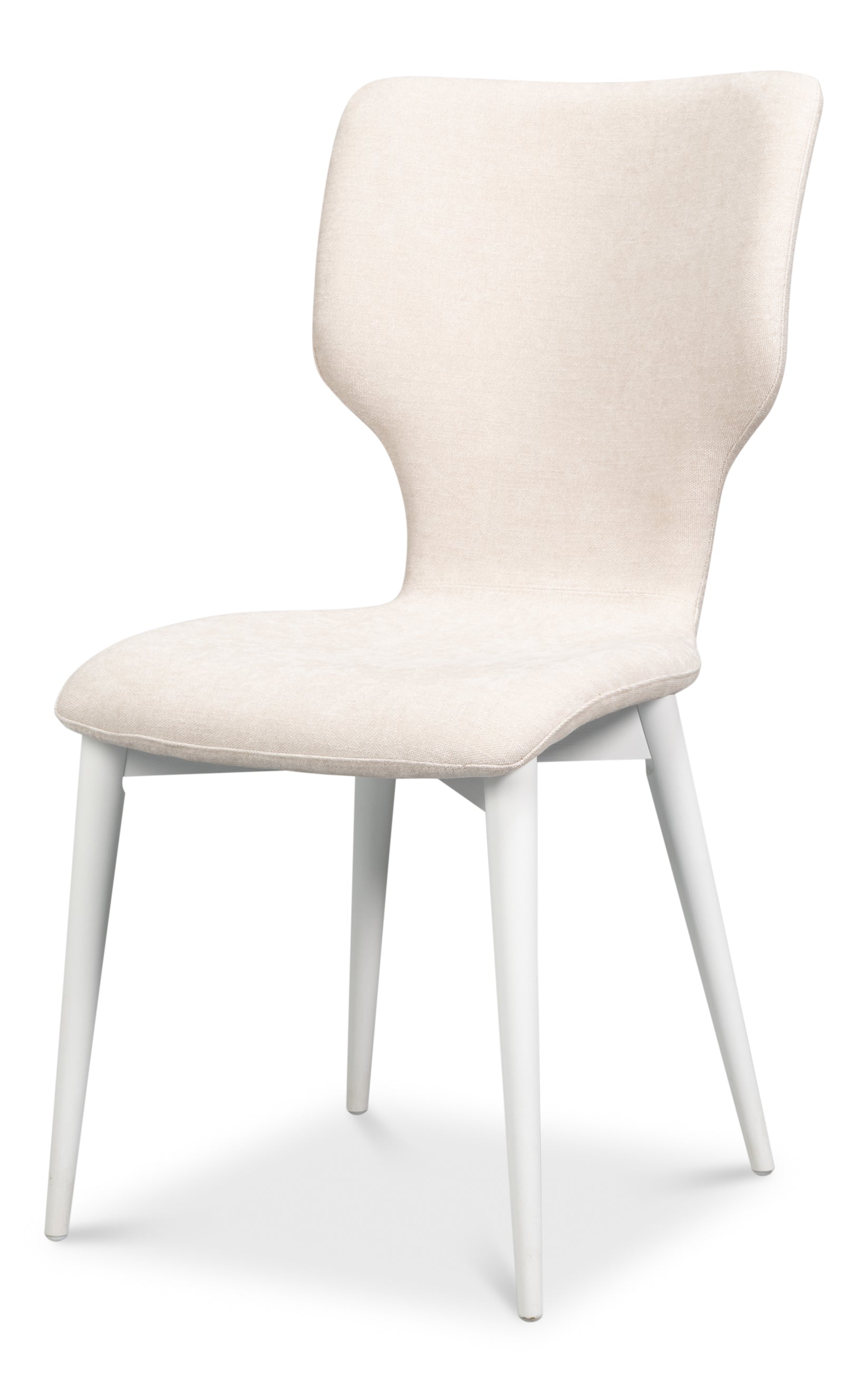 Sculpted Mid-Century Dining Chair in Cream with White Legs